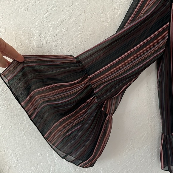 Rebecca Minkoff Patti Striped Multicolor Ruffle Bell Sleeve Tassel Blouse Small - Picture 3 of 5